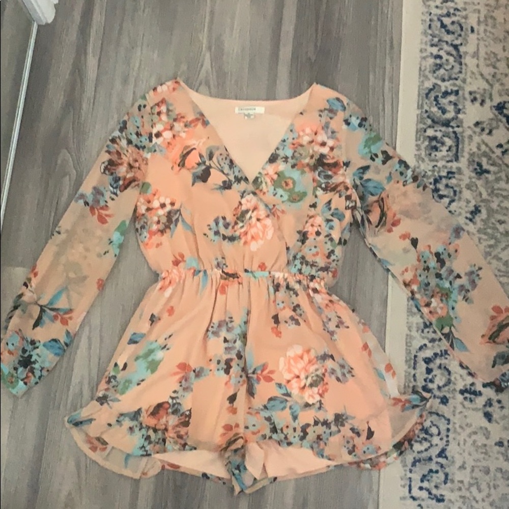 Peach with floral onesie/romper